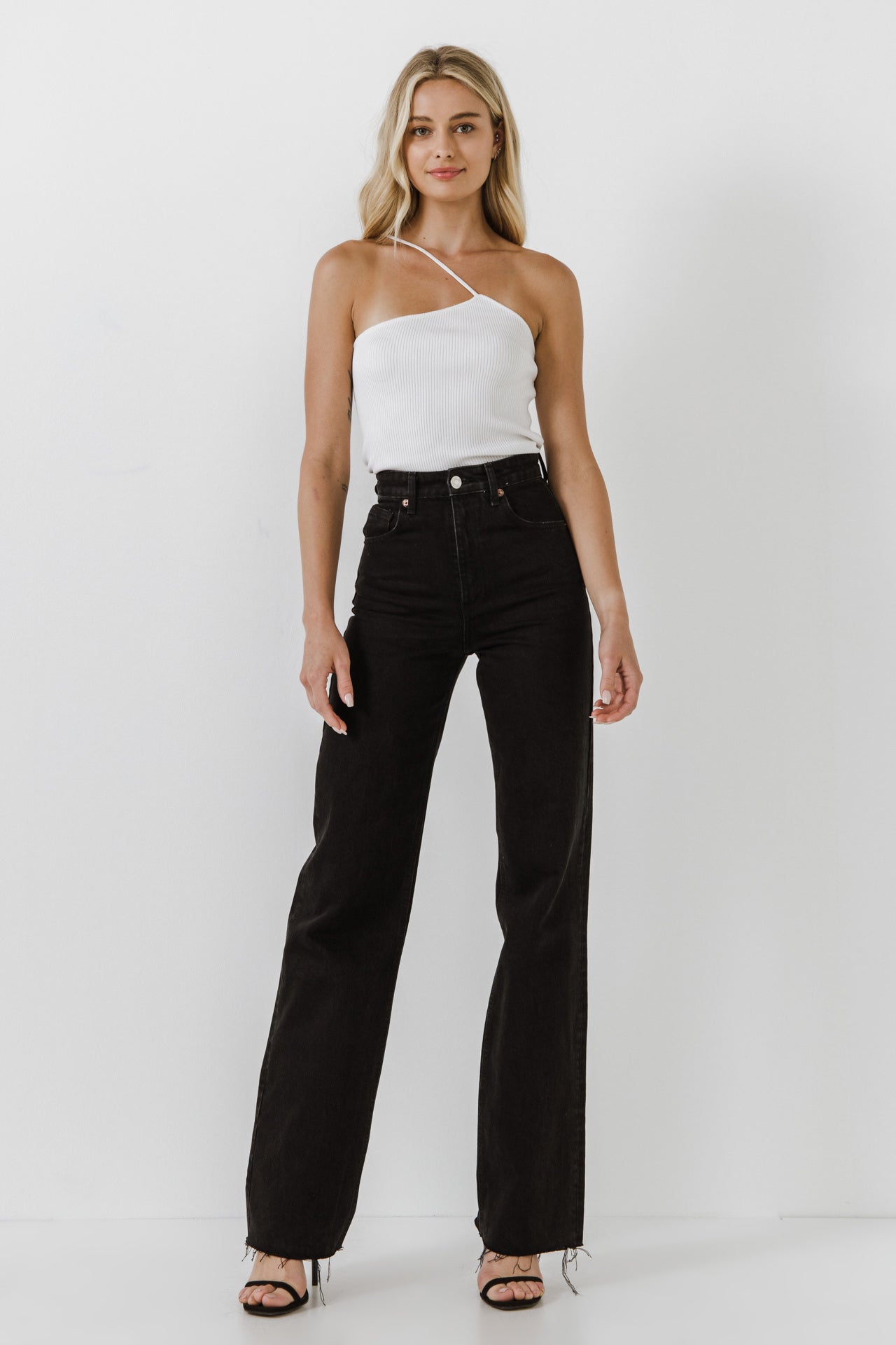 GREY LAB - One Shoulder Strap Knit Tank Top - TOPS available at Objectrare