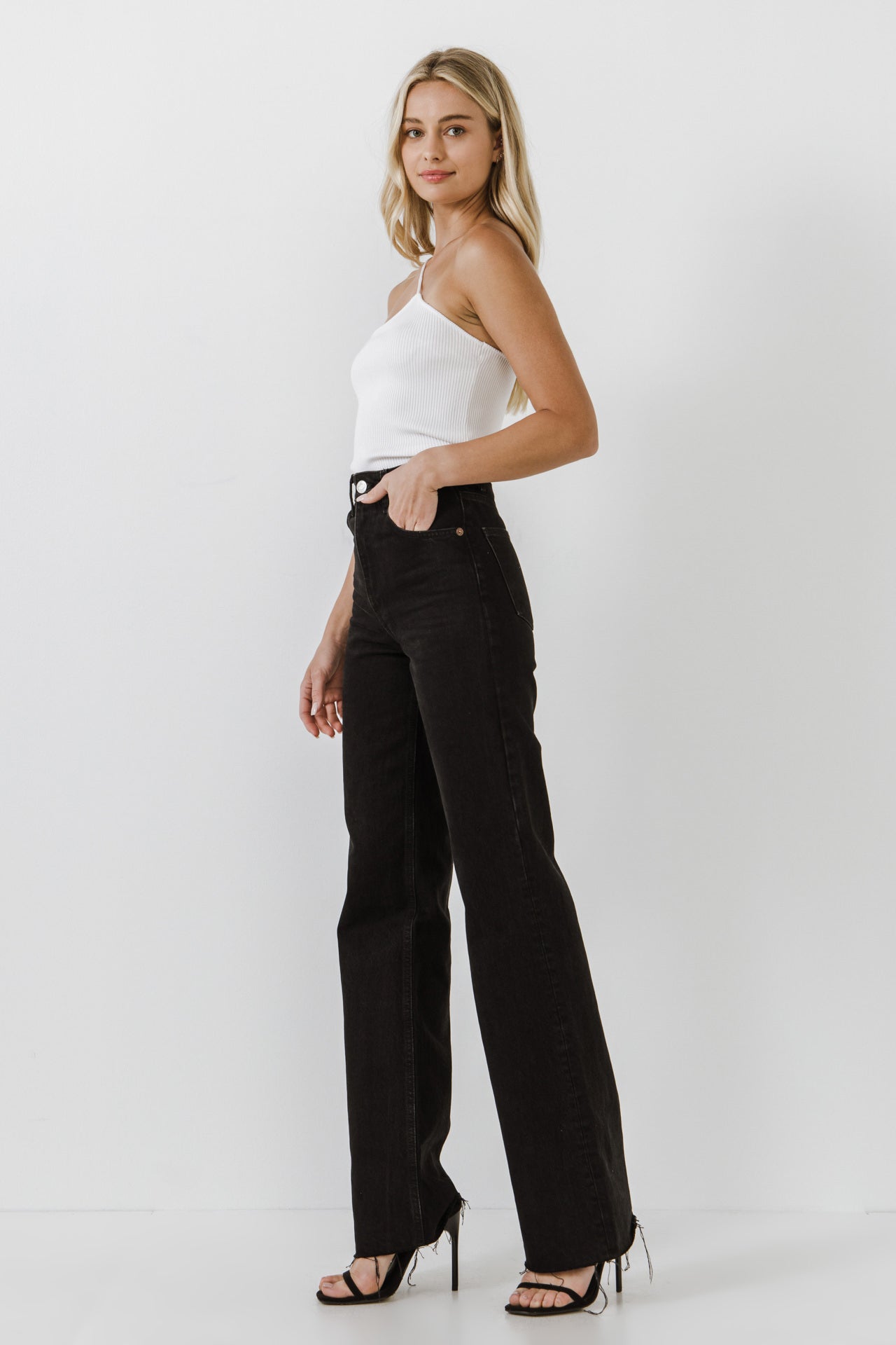 GREY LAB - One Shoulder Strap Knit Tank Top - TOPS available at Objectrare