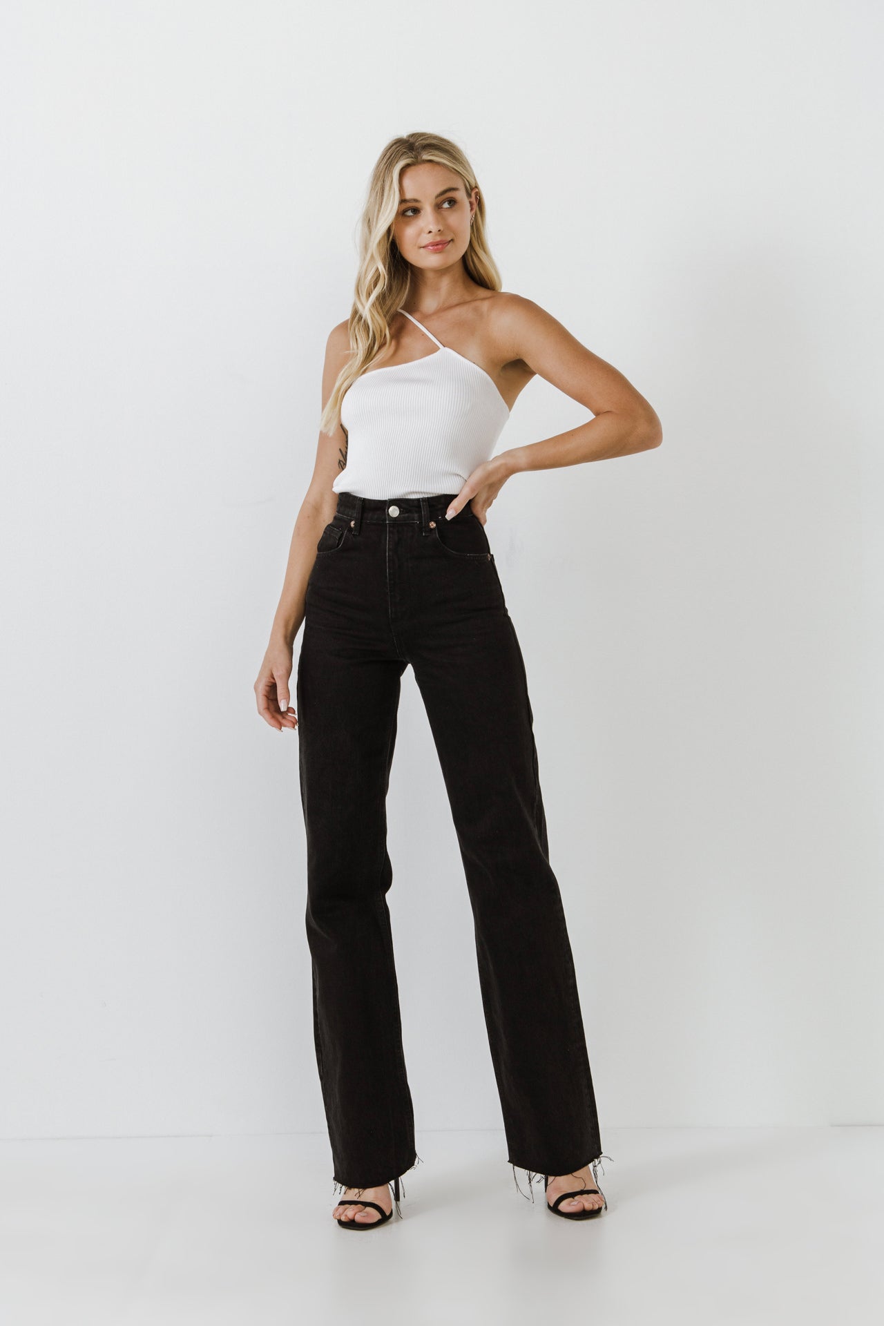 GREY LAB - One Shoulder Strap Knit Tank Top - TOPS available at Objectrare