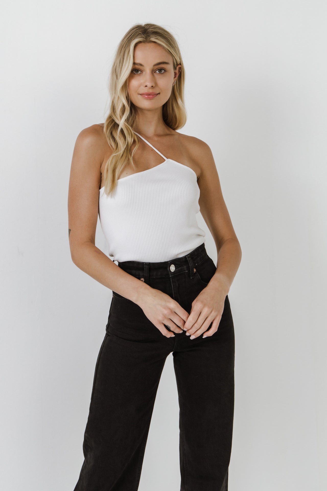 GREY LAB - One Shoulder Strap Knit Tank Top - TOPS available at Objectrare