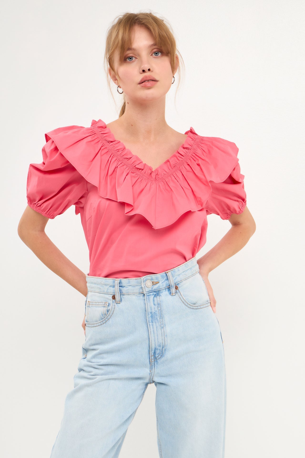 ENGLISH FACTORY - Ruffle Detail Puff Sleeve Top - TOPS available at Objectrare