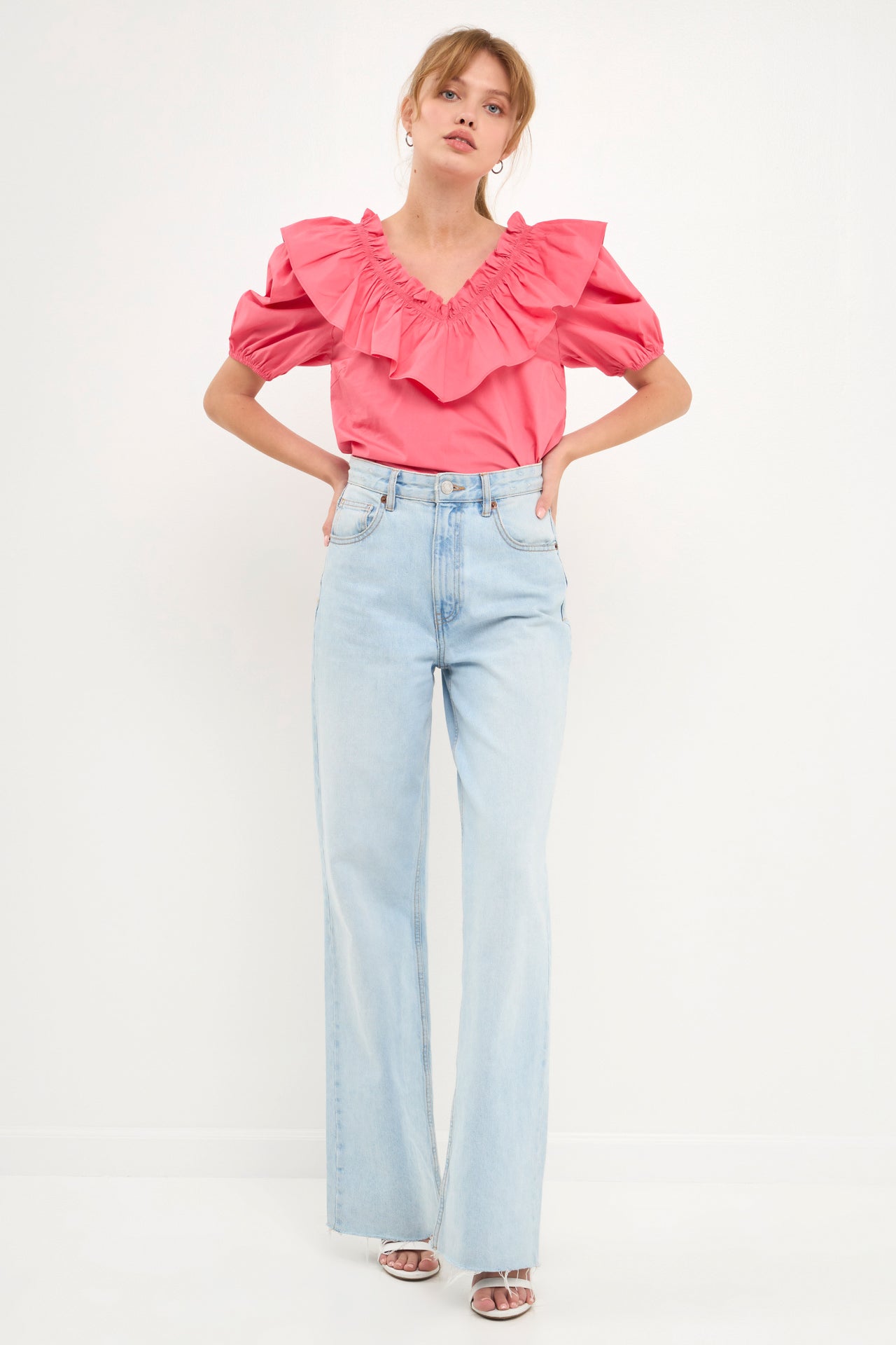 ENGLISH FACTORY - Ruffle Detail Puff Sleeve Top - TOPS available at Objectrare