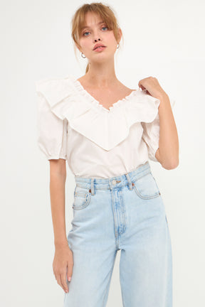 ENGLISH FACTORY - Ruffle Detail Puff Sleeve Top - TOPS available at Objectrare