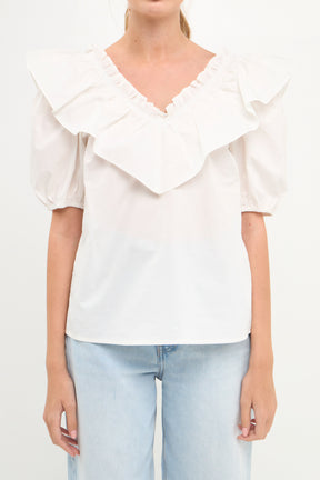ENGLISH FACTORY - Ruffle Detail Puff Sleeve Top - TOPS available at Objectrare