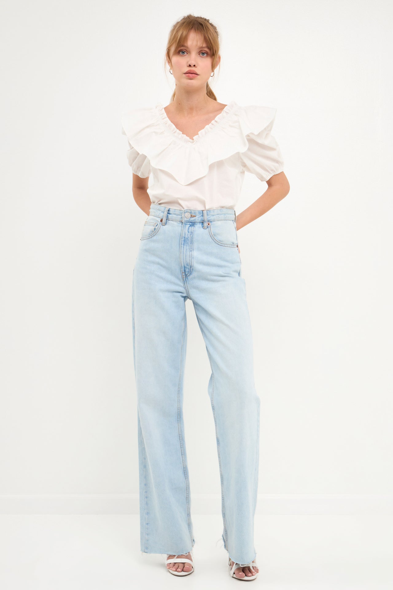 ENGLISH FACTORY - Ruffle Detail Puff Sleeve Top - TOPS available at Objectrare