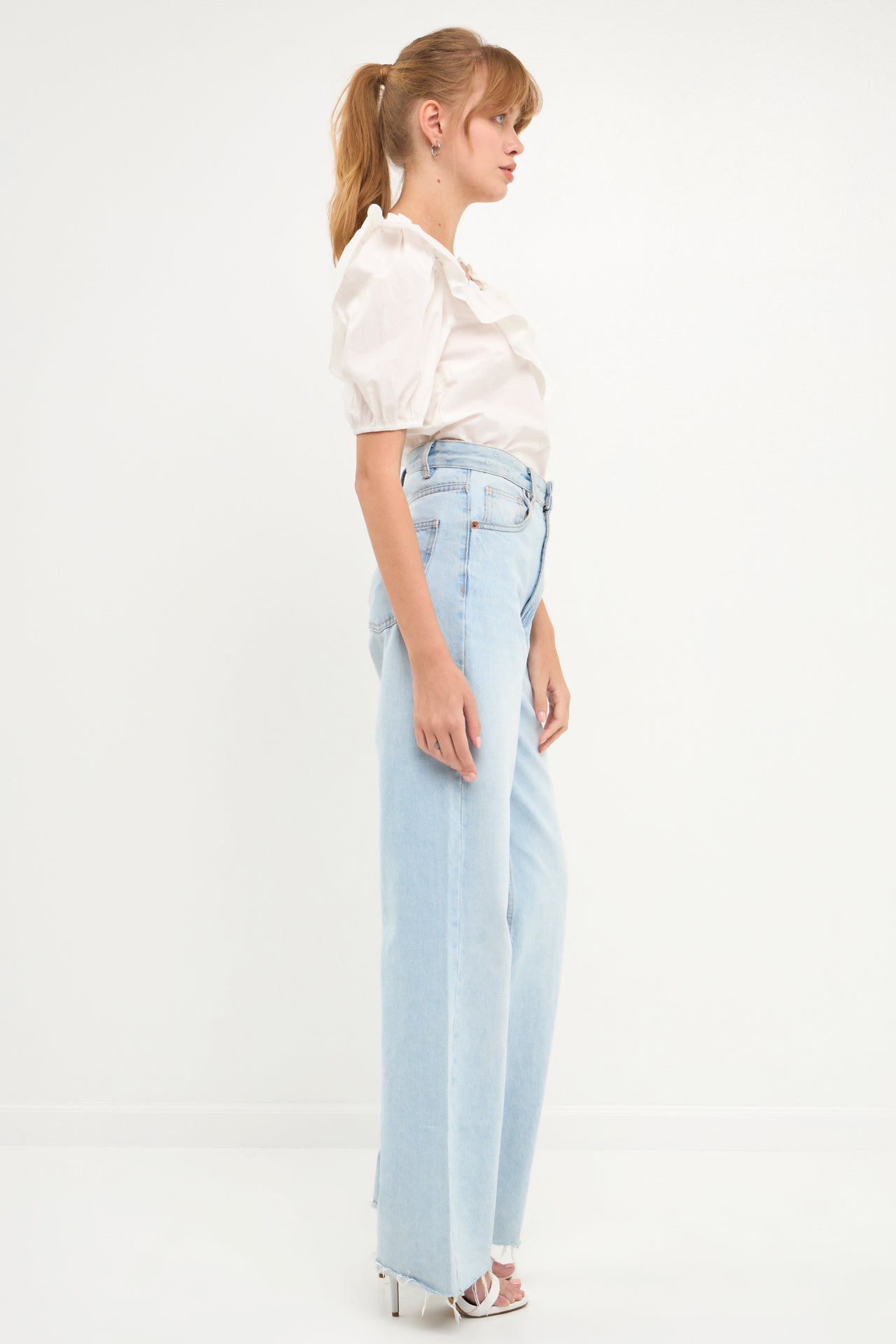 ENGLISH FACTORY - Ruffle Detail Puff Sleeve Top - TOPS available at Objectrare
