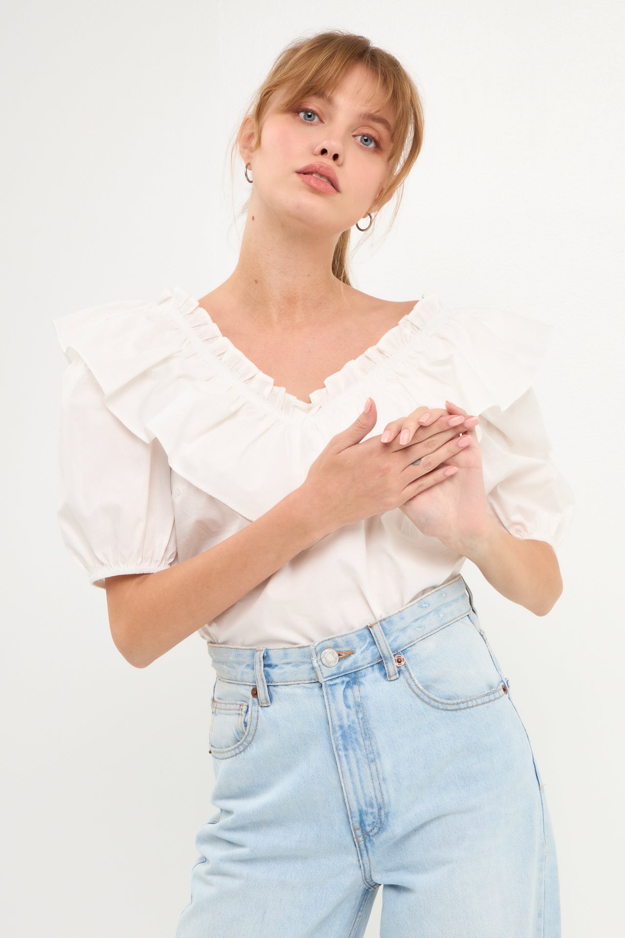 ENGLISH FACTORY - Ruffle Detail Puff Sleeve Top - TOPS available at Objectrare