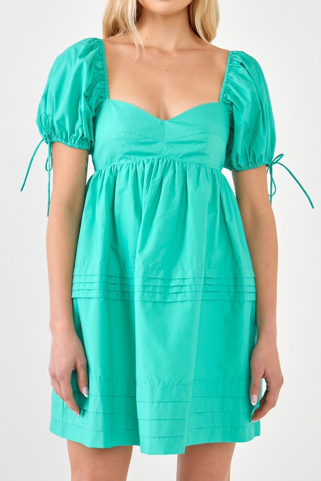 ENGLISH FACTORY - Pleated Detail Puff Sleeve Mini Dress - DRESSES available at Objectrare