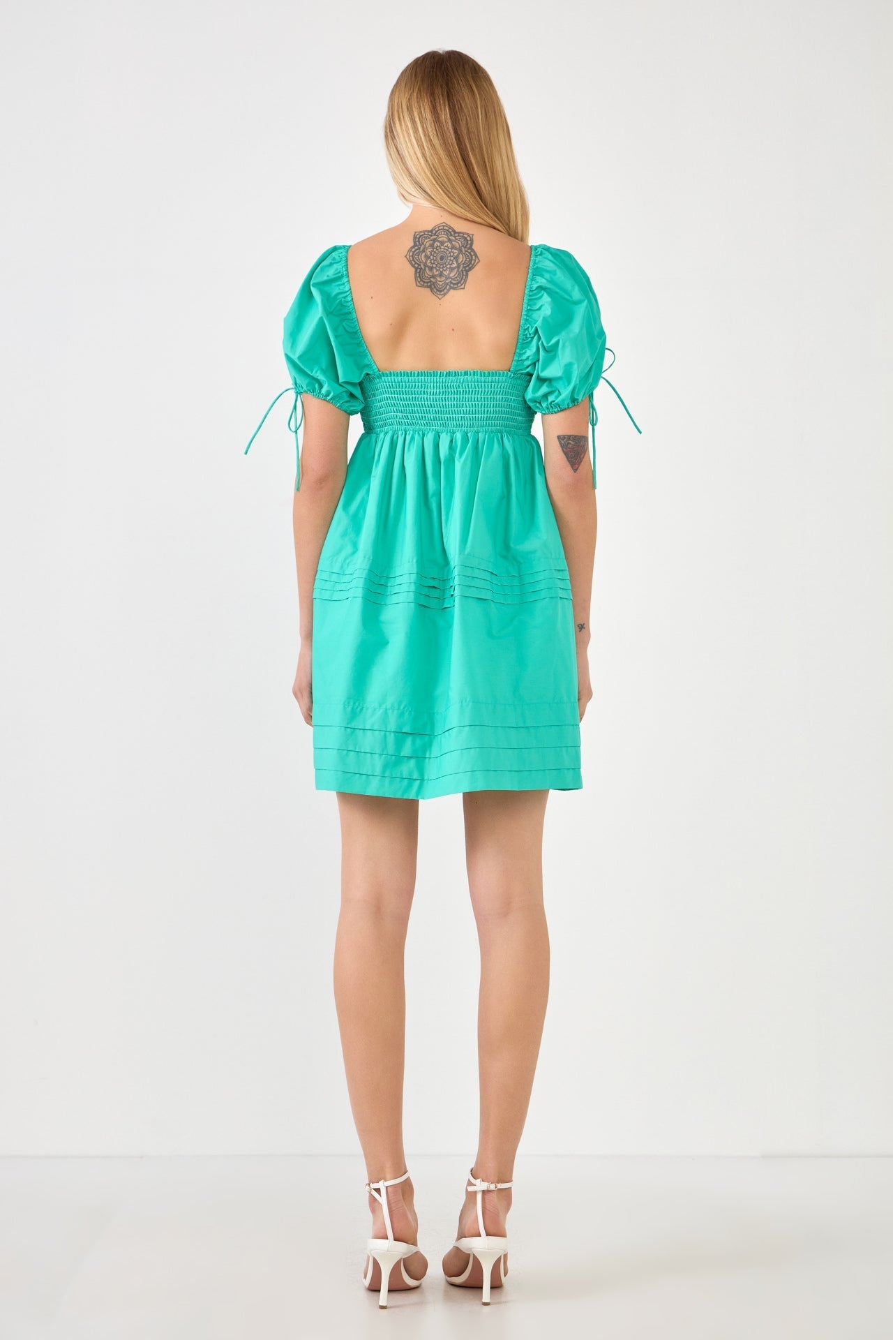 ENGLISH FACTORY - Pleated Detail Puff Sleeve Mini Dress - DRESSES available at Objectrare