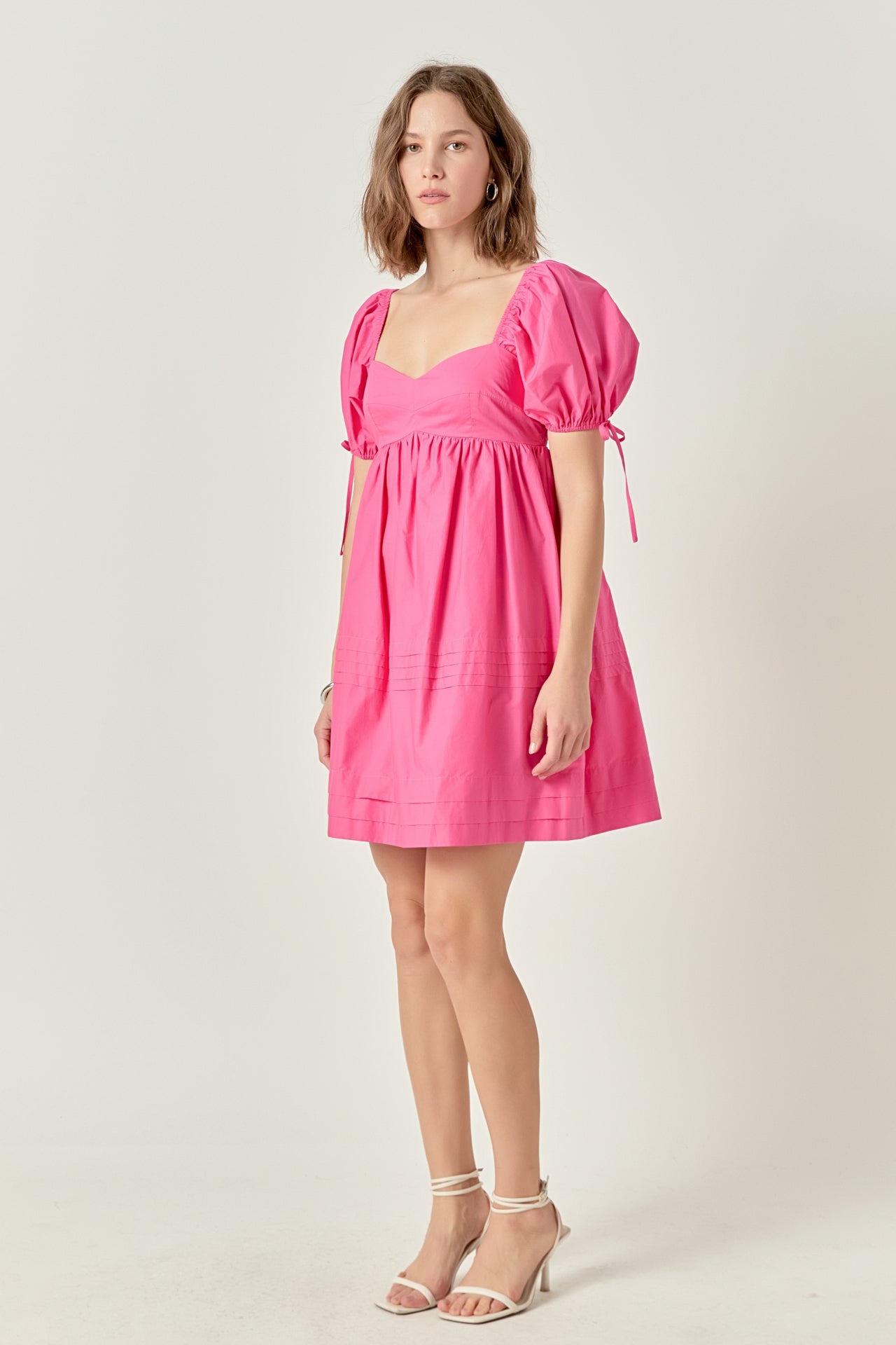 Pleated Detail Puff Sleeve Mini Dress