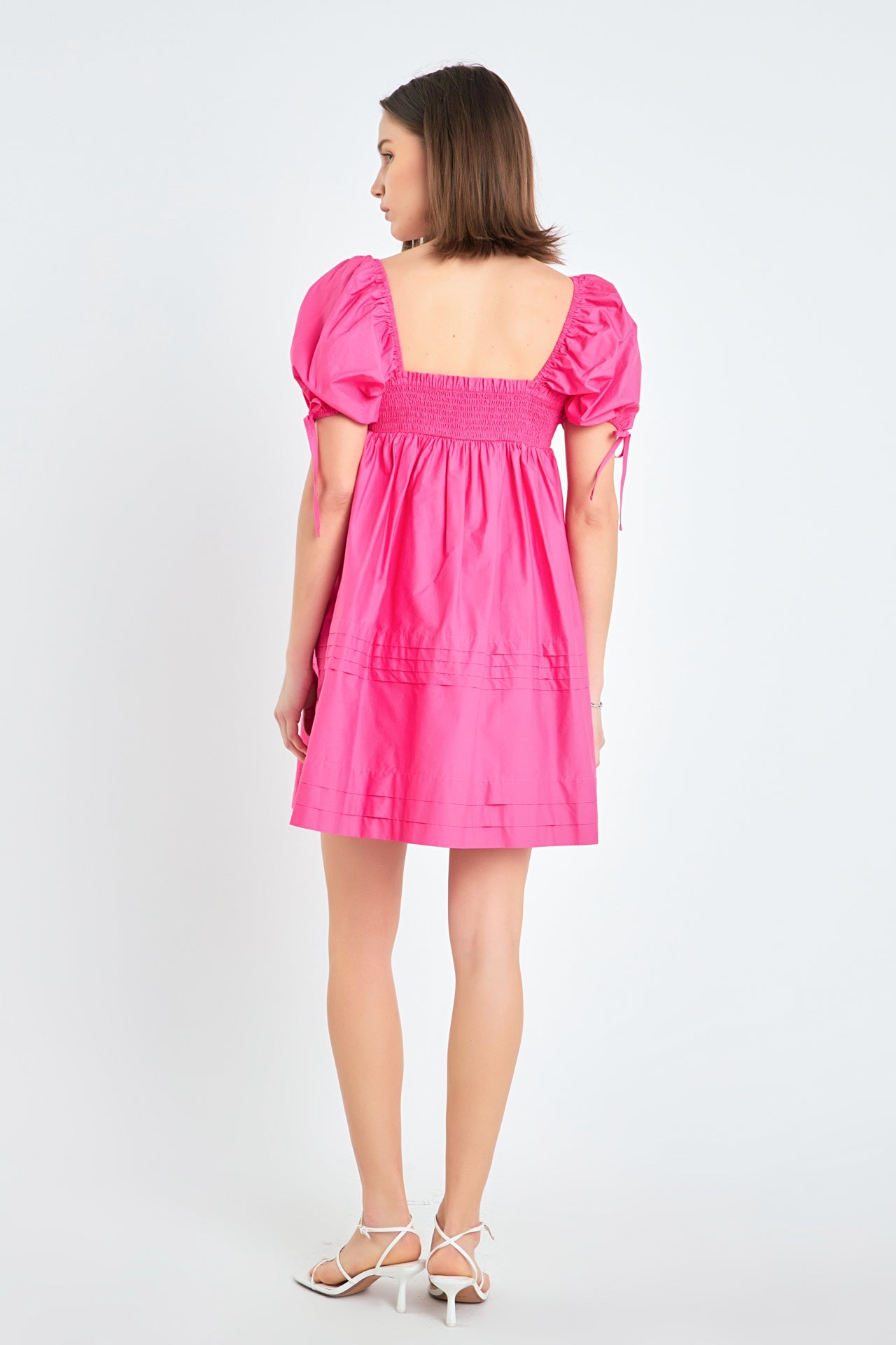 ENGLISH FACTORY - Pleated Detail Puff Sleeve Mini Dress - DRESSES available at Objectrare