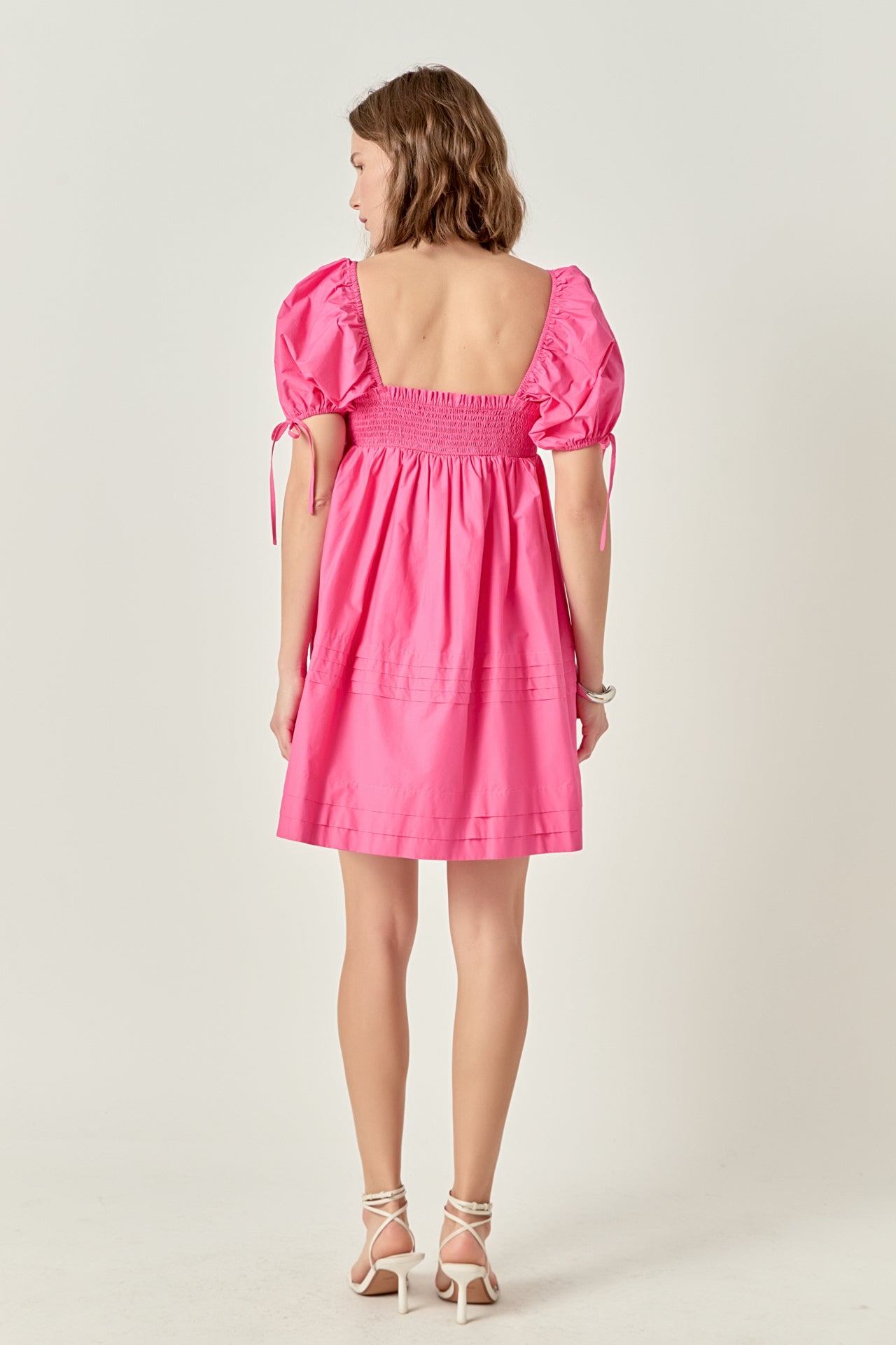 Pleated Detail Puff Sleeve Mini Dress