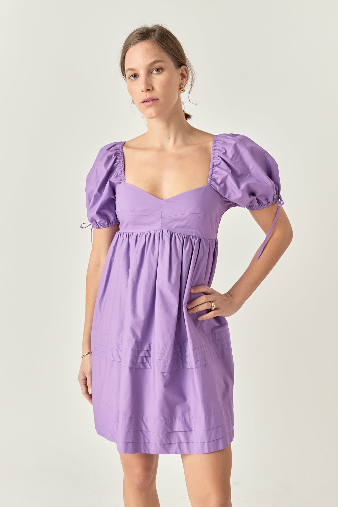 Pleated Detail Puff Sleeve Mini Dress