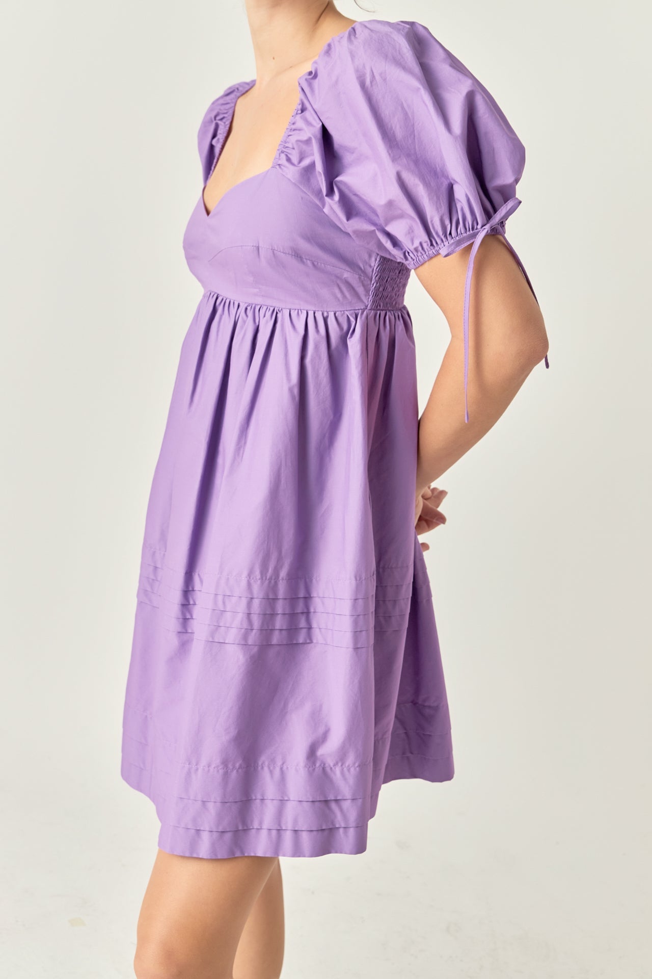 Pleated Detail Puff Sleeve Mini Dress