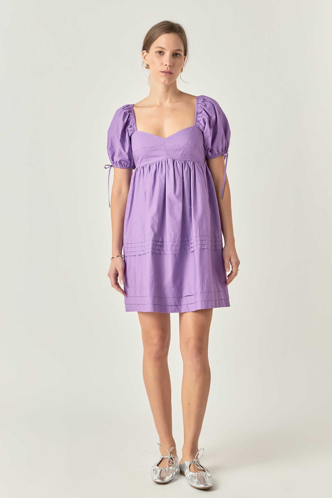 Pleated Detail Puff Sleeve Mini Dress