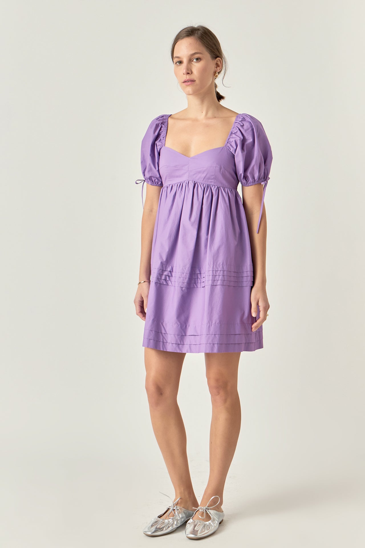 Pleated Detail Puff Sleeve Mini Dress