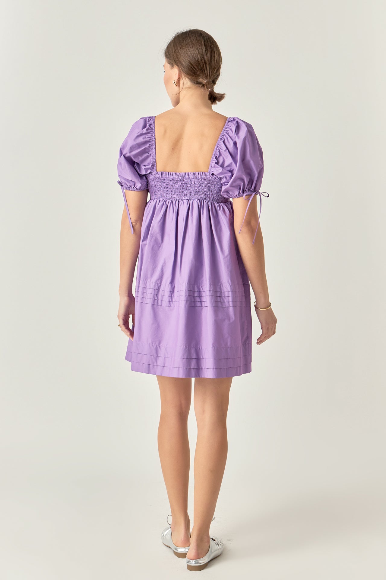 Pleated Detail Puff Sleeve Mini Dress