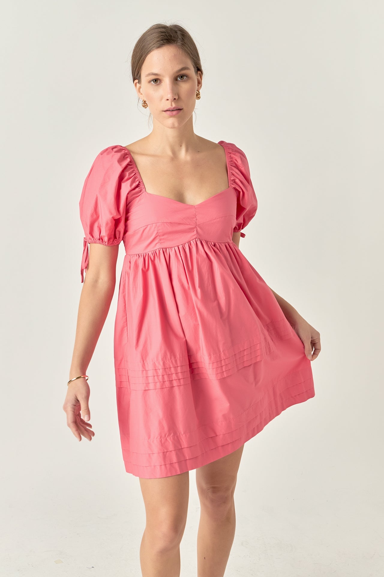 Pleated Detail Puff Sleeve Mini Dress