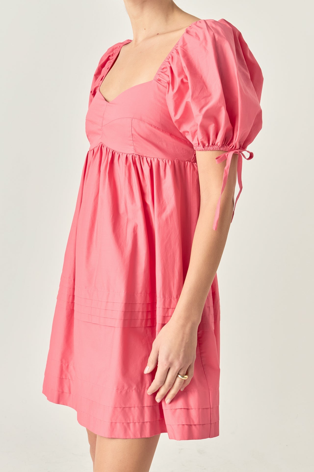 Pleated Detail Puff Sleeve Mini Dress