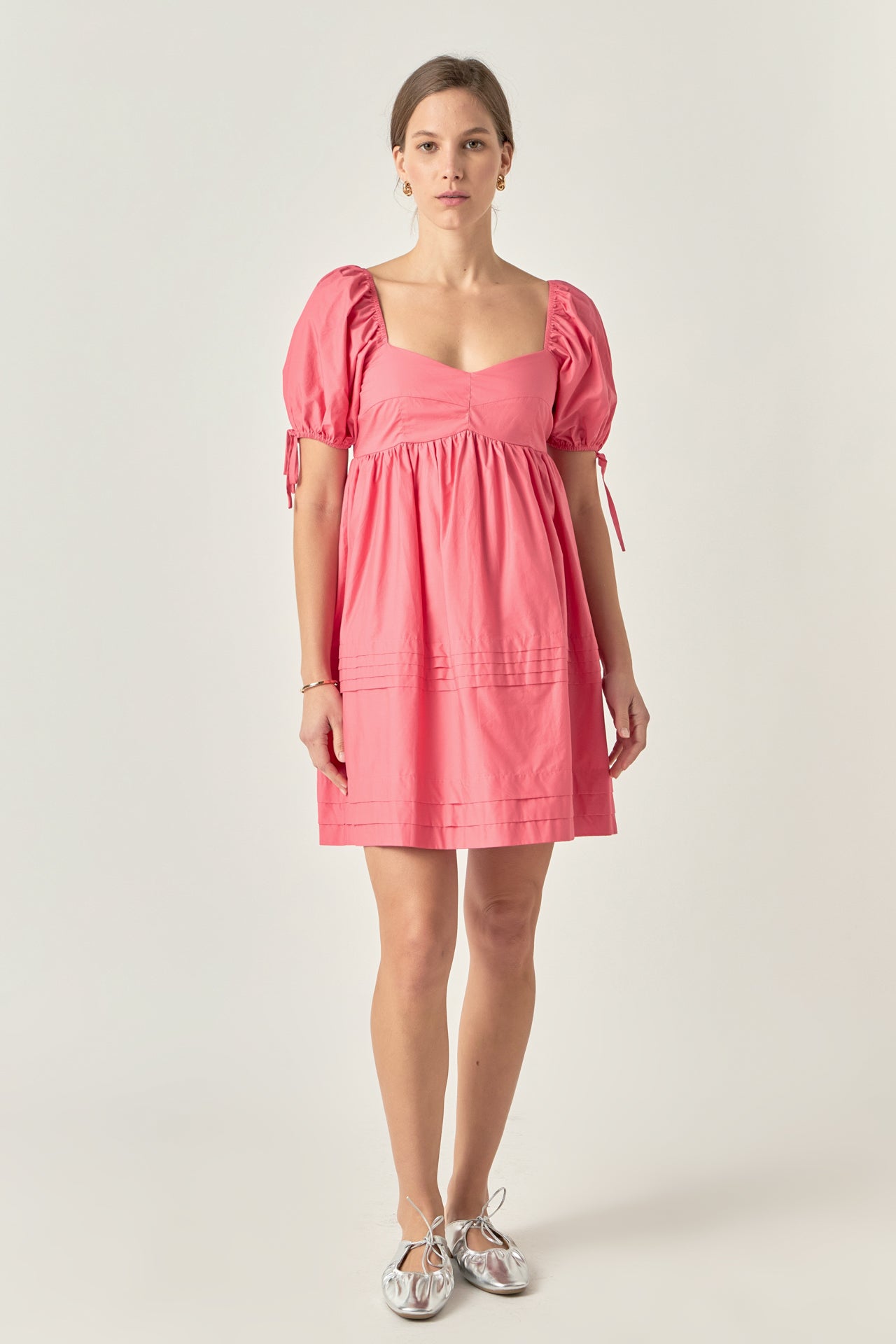 Pleated Detail Puff Sleeve Mini Dress
