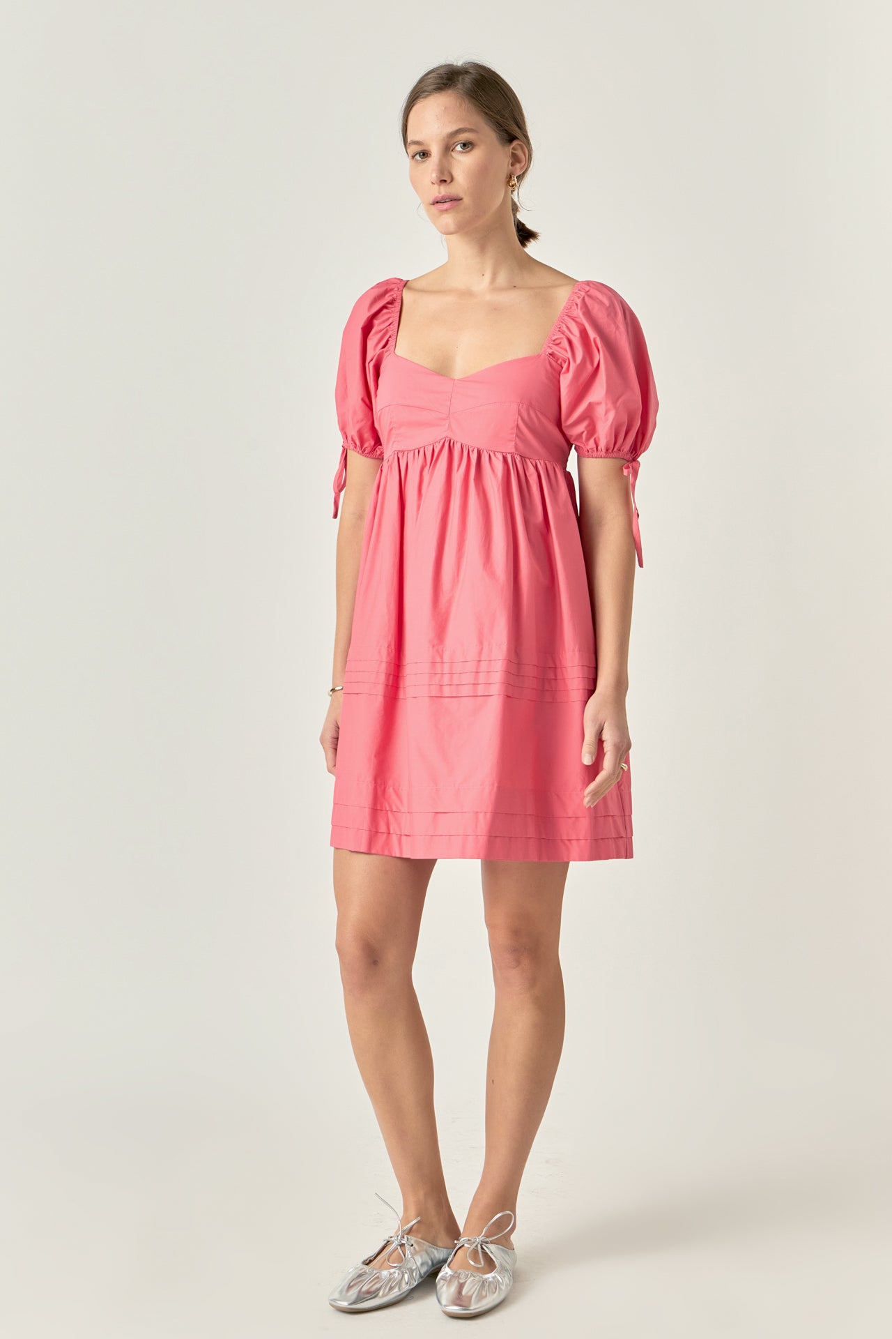 Pleated Detail Puff Sleeve Mini Dress