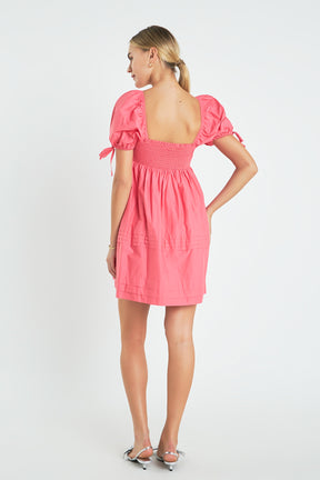 ENGLISH FACTORY - Pleated Detail Puff Sleeve Mini Dress - DRESSES available at Objectrare