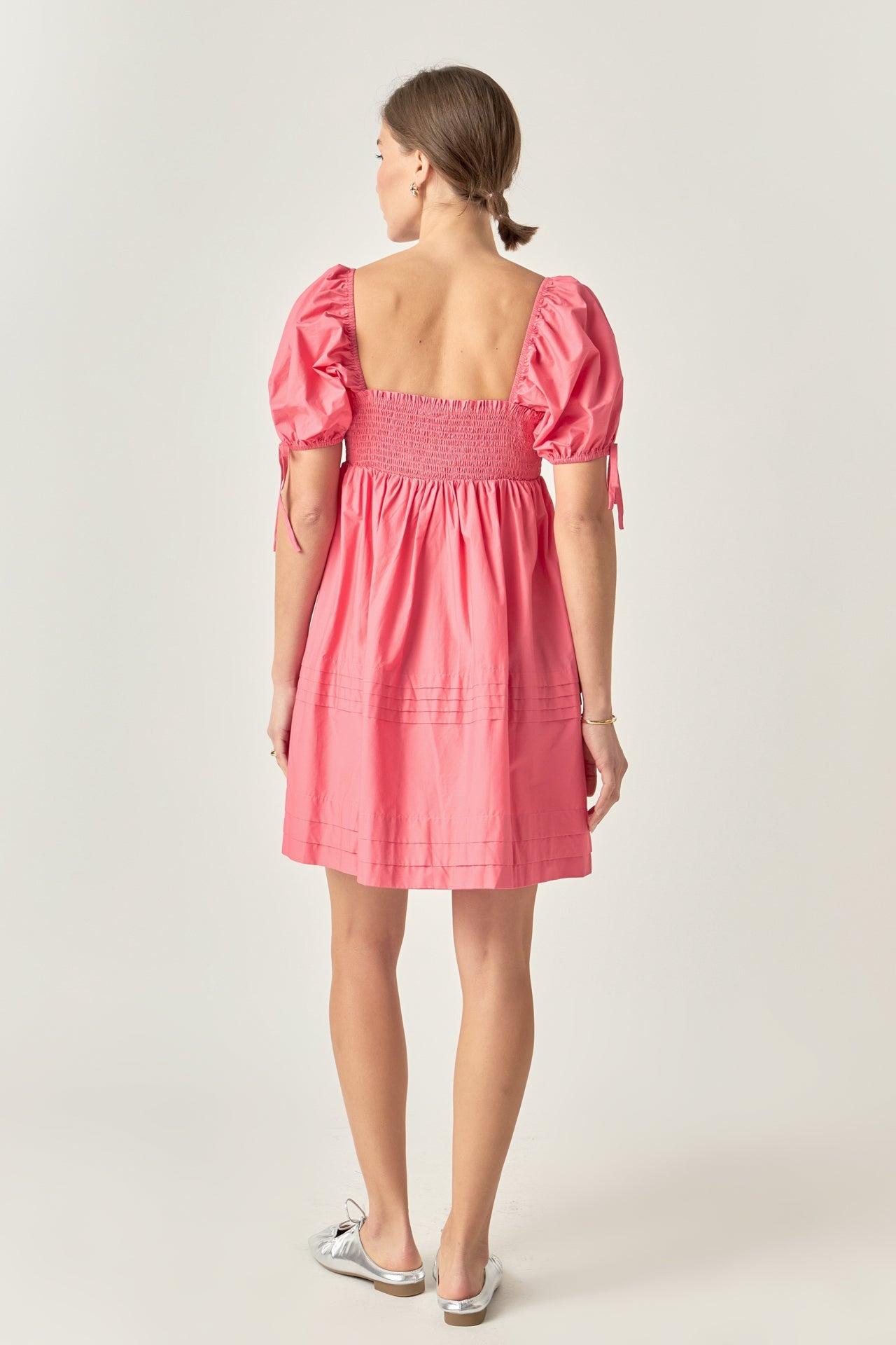 Pleated Detail Puff Sleeve Mini Dress