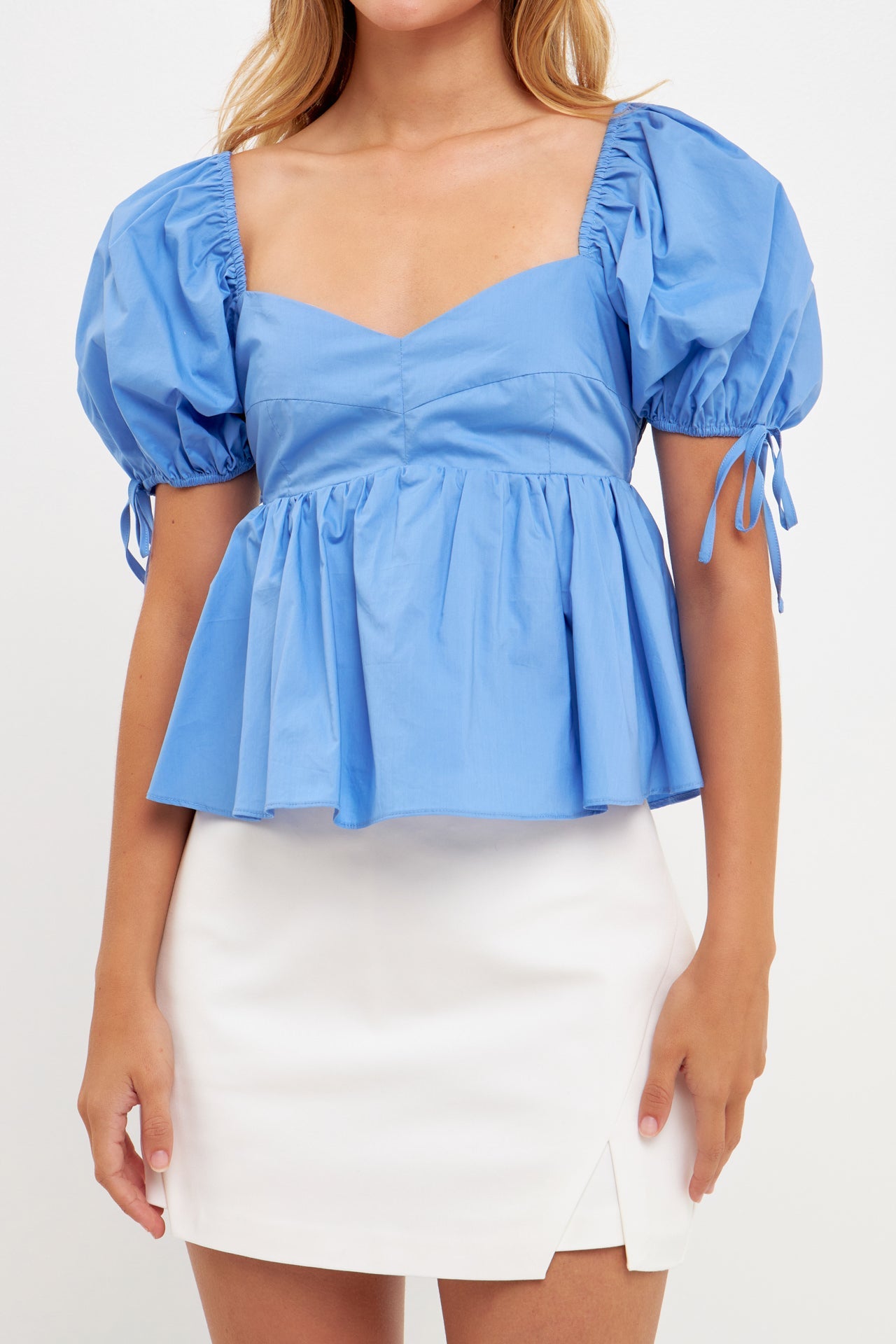 ENGLISH FACTORY - Tied Strap Puff Sleeve Woven Top - TOPS available at Objectrare
