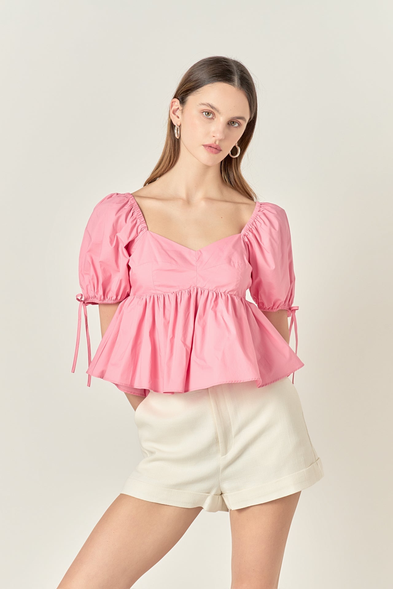 ENGLISH FACTORY - Tied Strap Puff Sleeve Woven Top - TOPS available at Objectrare