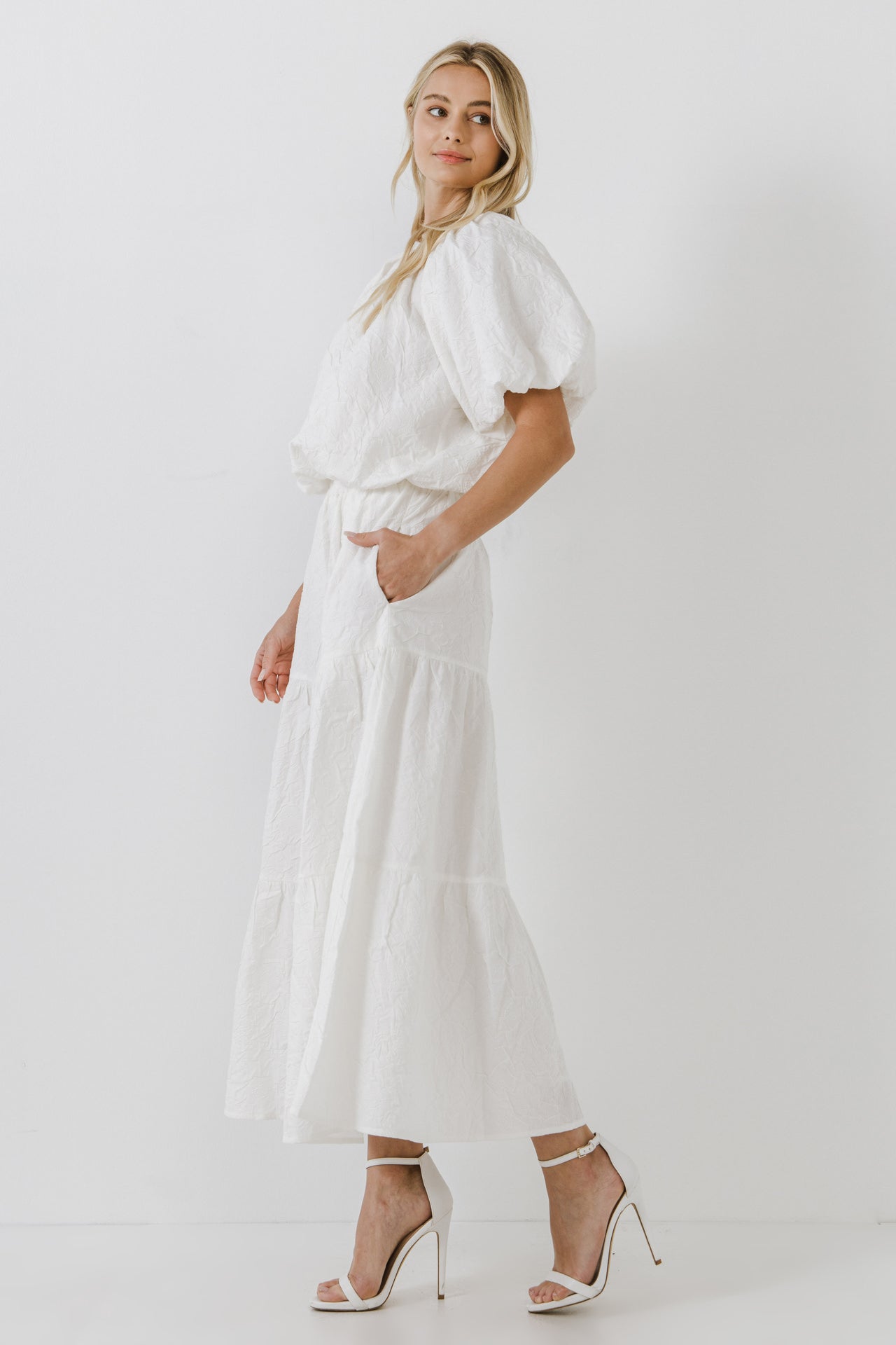 ENDLESS ROSE - Floral Textured Maxi Skirt - SKIRTS available at Objectrare