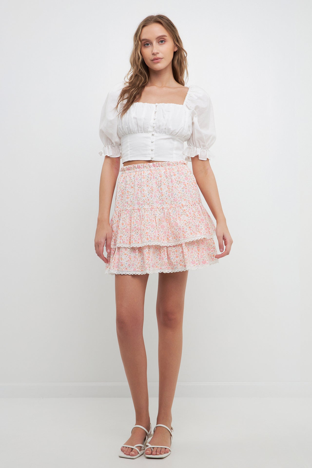 FREE THE ROSES - Button Closure Puff Sleeve Top - TOPS available at Objectrare