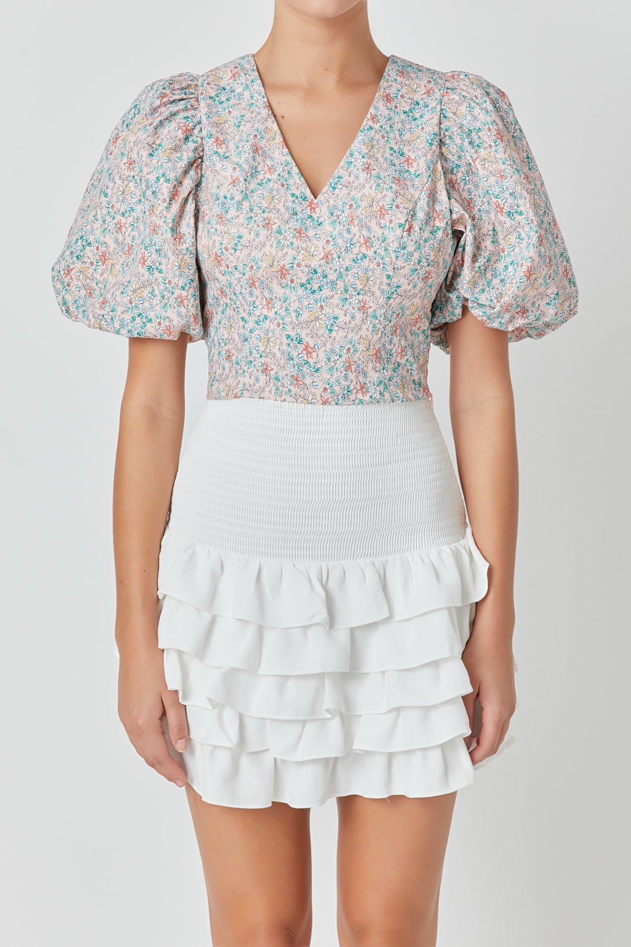 ENDLESS ROSE - Floral Puff Sleeve Cropped Top - TOPS available at Objectrare
