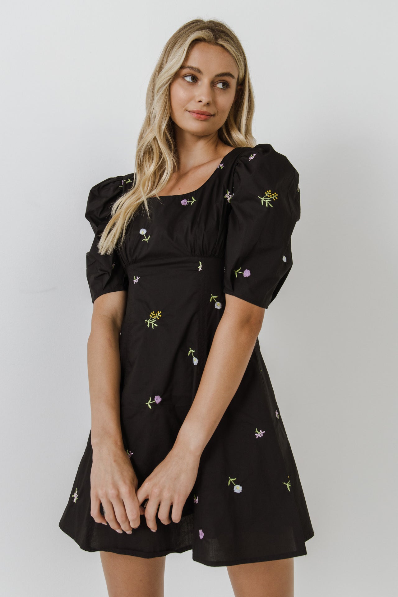 ENGLISH FACTORY - Square Neck Floral Embroidery Mini dress - DRESSES available at Objectrare