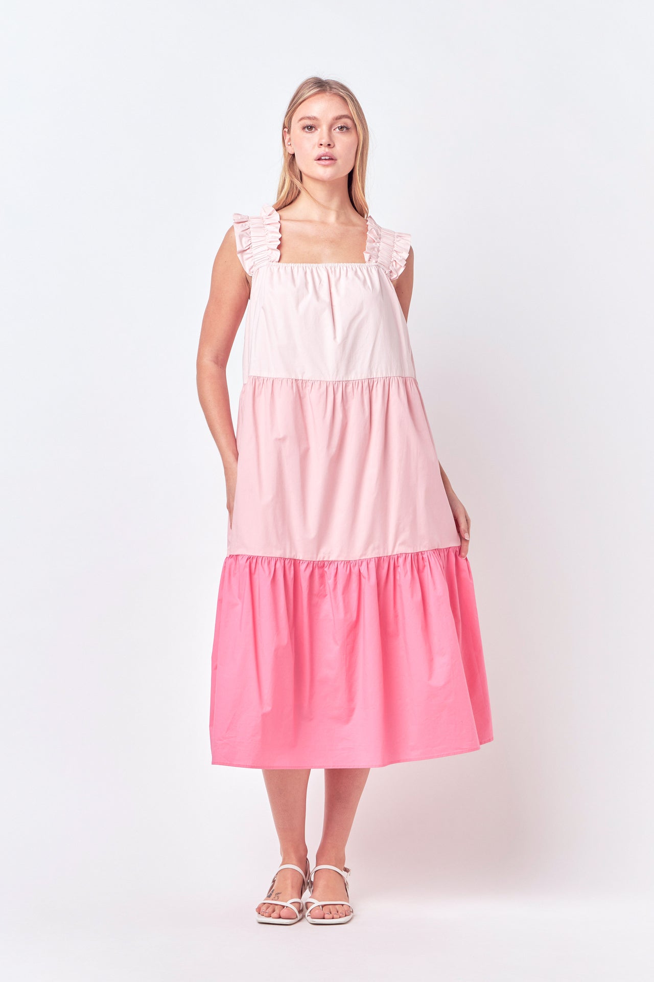 ENGLISH FACTORY - Ruffled Straps Color Block Midi Dress - DRESSES available at Objectrare