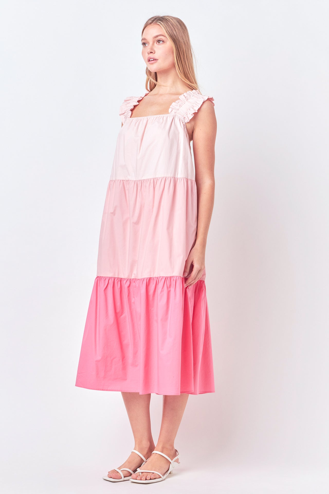 ENGLISH FACTORY - Ruffled Straps Color Block Midi Dress - DRESSES available at Objectrare