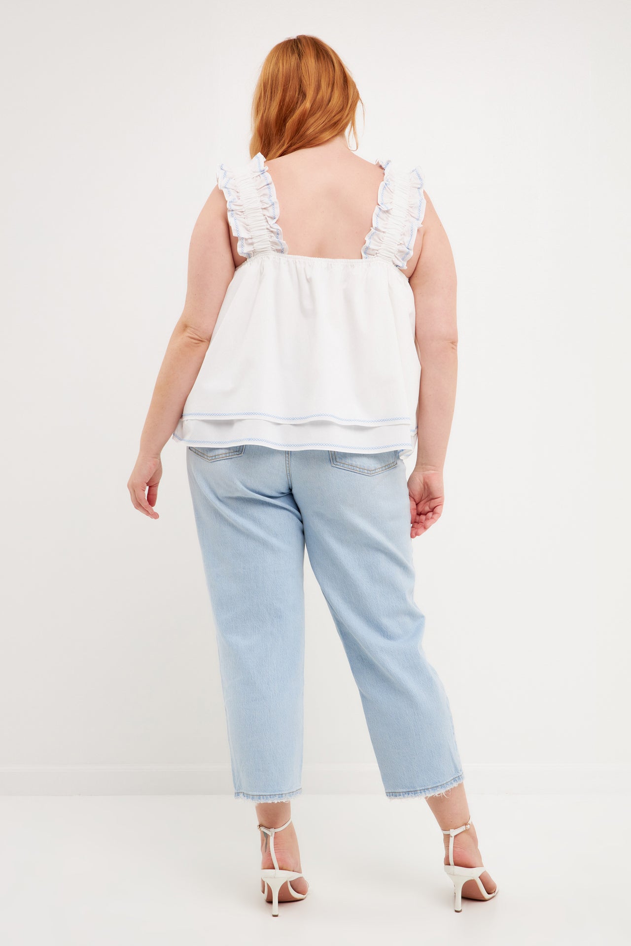 Plus Size Contrast Embroidery Tiered Top