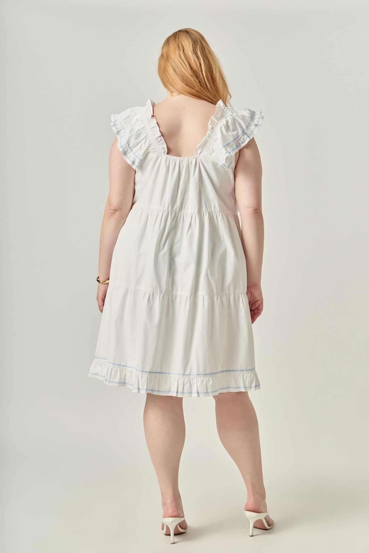 ENGLISH FACTORY - Plus Size Contrast Embroidery Ruffled Mini Dress - DRESSES available at Objectrare