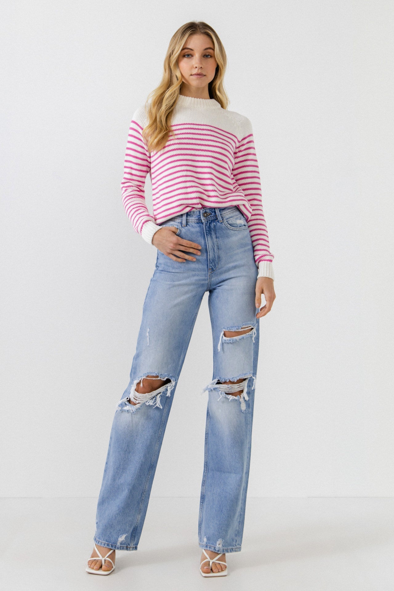 ENGLISH FACTORY - Stripe Long Sleeve Sweater - SWEATERS & KNITS available at Objectrare