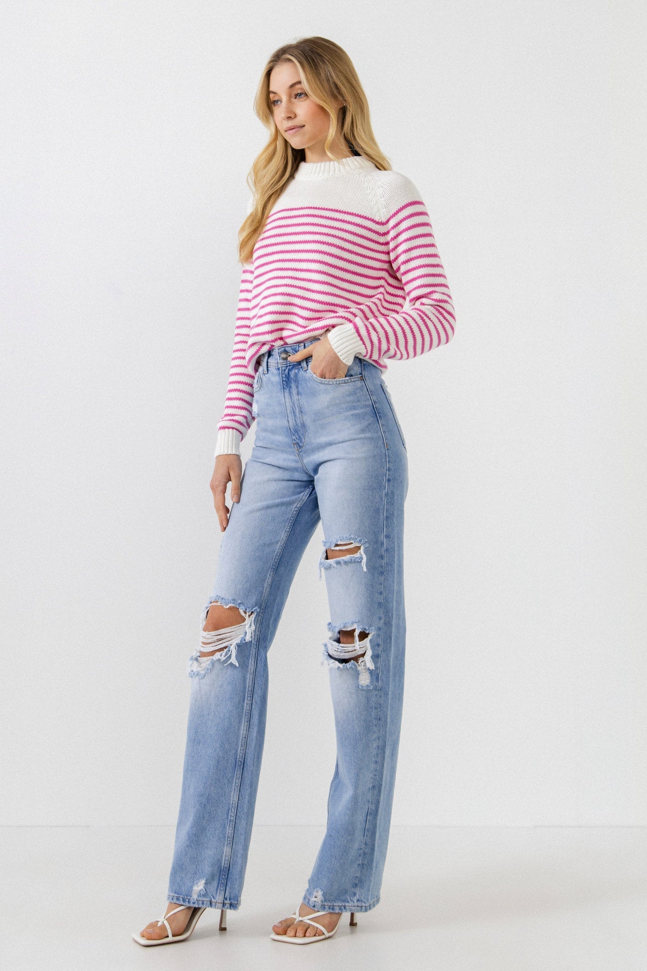 ENGLISH FACTORY - Stripe Long Sleeve Sweater - SWEATERS & KNITS available at Objectrare