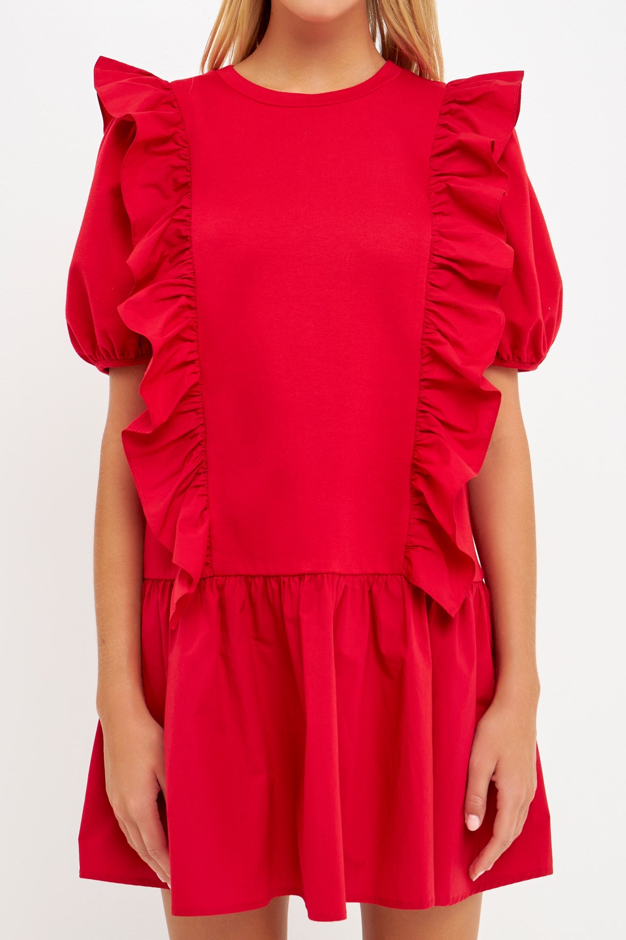 ENGLISH FACTORY - Mixed Media Ruffle Detail Mini Dress - DRESSES available at Objectrare