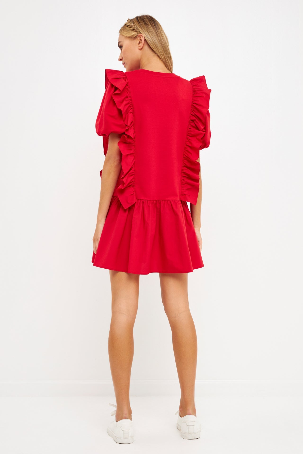 ENGLISH FACTORY - Mixed Media Ruffle Detail Mini Dress - DRESSES available at Objectrare