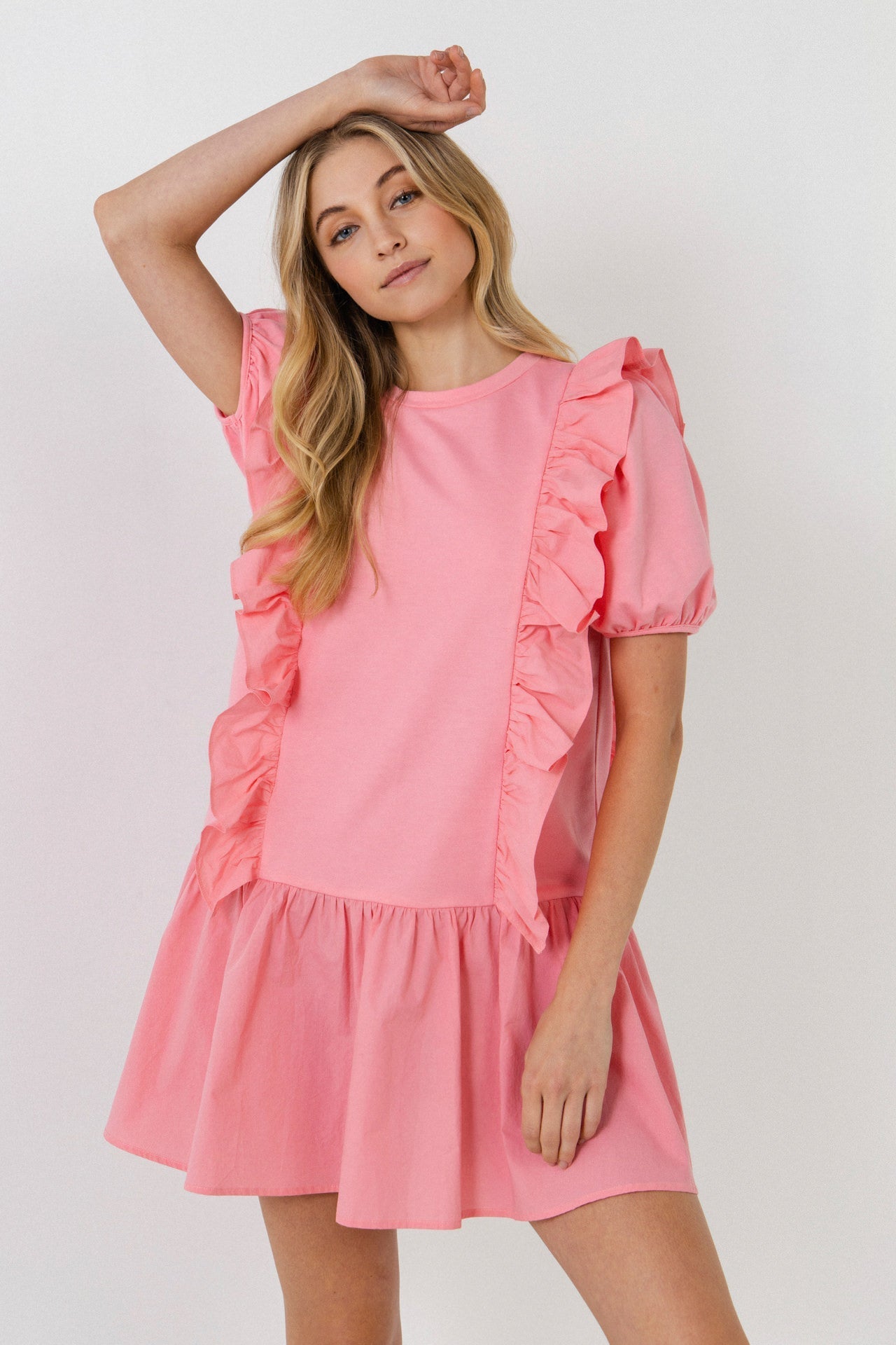 ENGLISH FACTORY - Mixed Media Ruffle Detail Mini Dress - DRESSES available at Objectrare