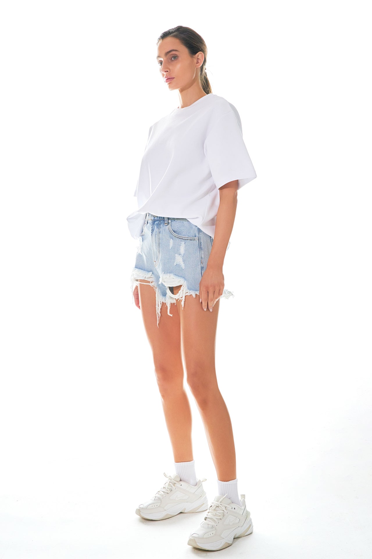 GREY LAB - Destroyed Denim Shorts - SHORTS available at Objectrare
