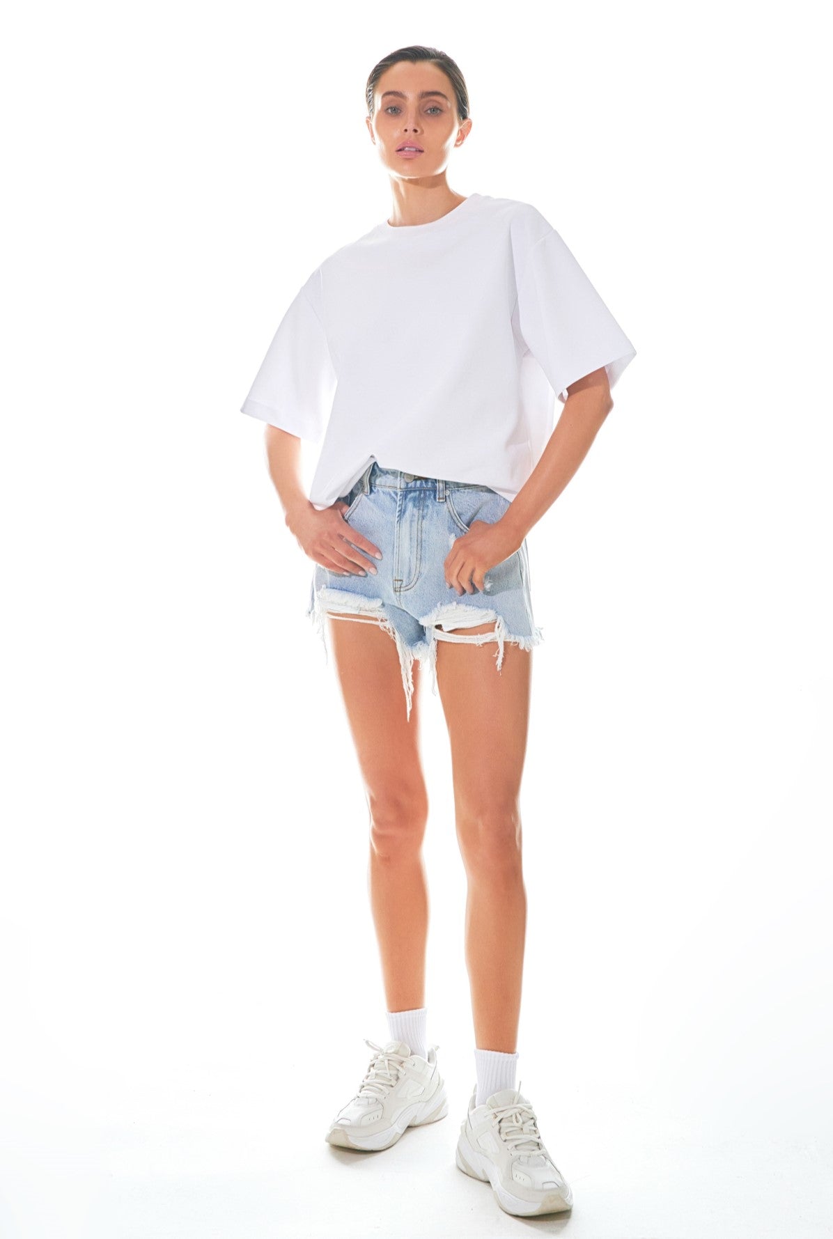 GREY LAB - Destroyed Denim Shorts - SHORTS available at Objectrare