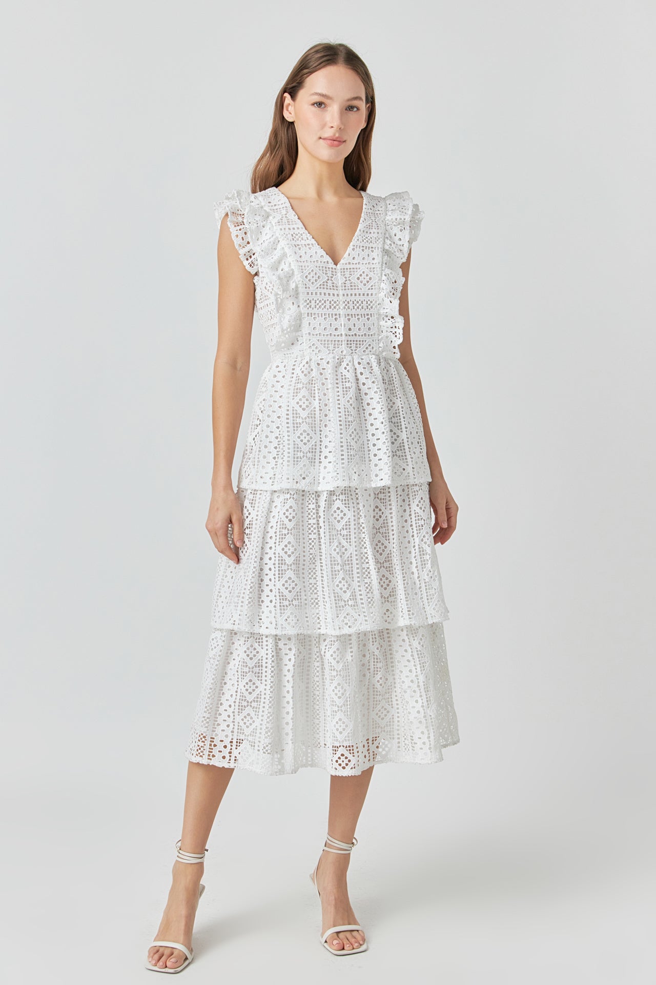 chinese dress ladies Lovely in Lace Tiered Midi S / Ivory chinese dress ladies Lovely in Lace Tiered Midi S / Ivory
