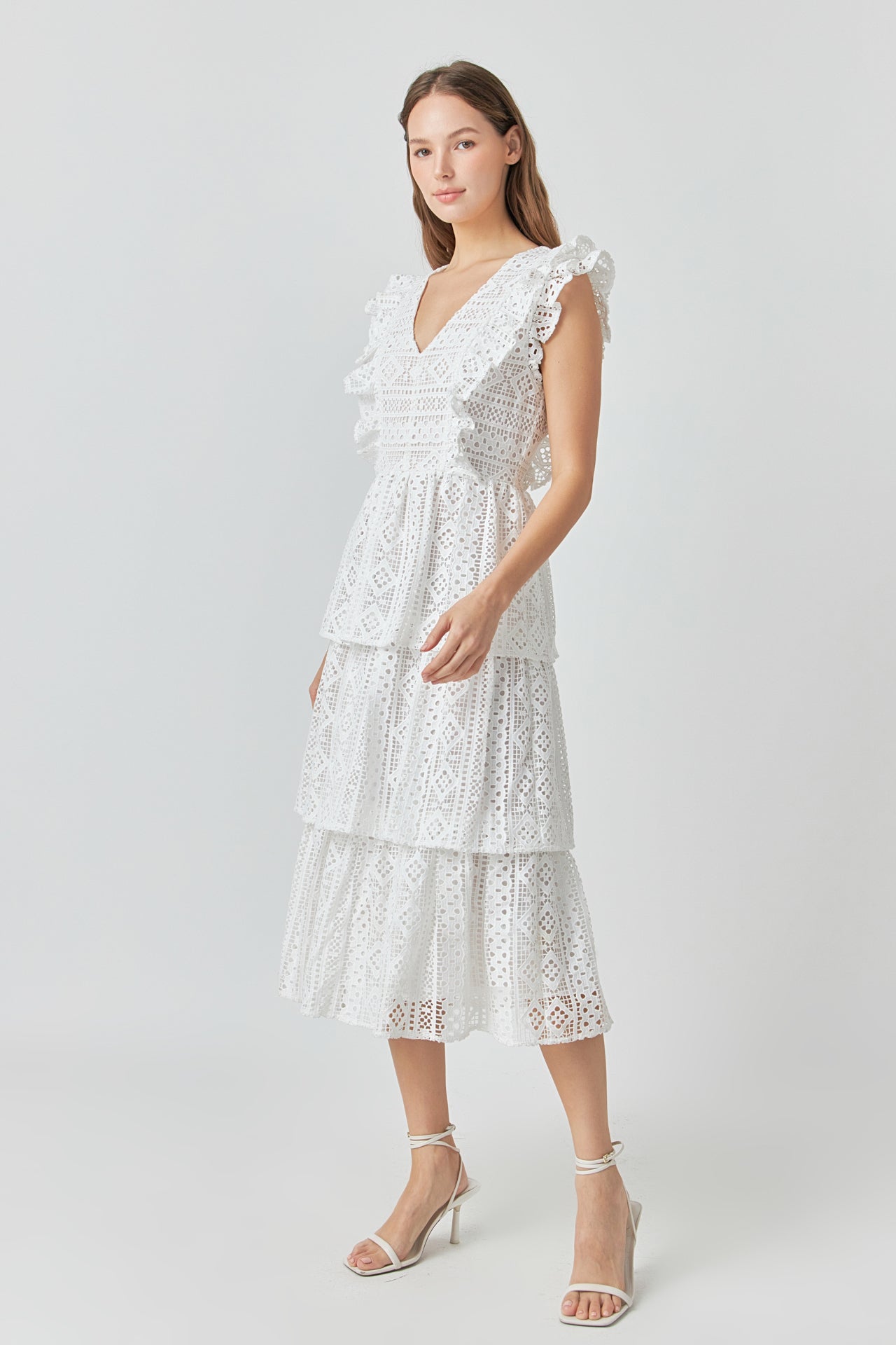 ENDLESS ROSE - Lace Tiered Midi Dress - DRESSES available at Objectrare