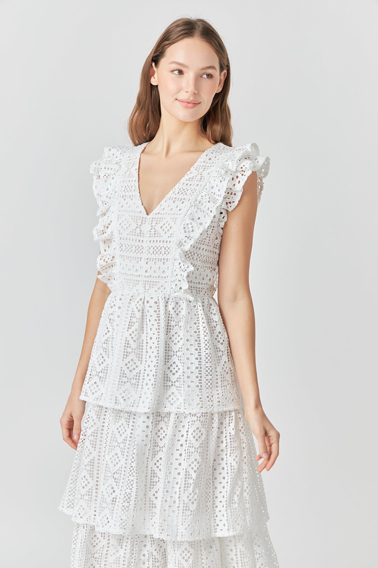 ENDLESS ROSE - Lace Tiered Midi Dress - DRESSES available at Objectrare