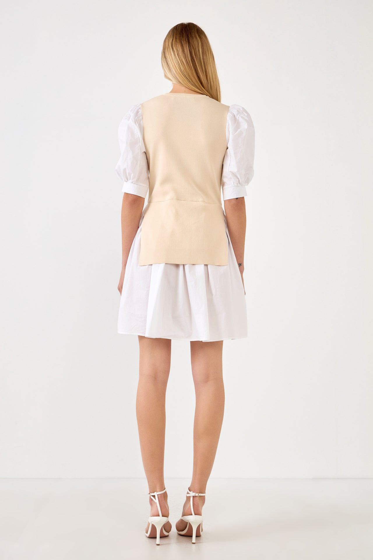 ENGLISH FACTORY - Mixed Media Puff Sleeve Mini Dress - DRESSES available at Objectrare