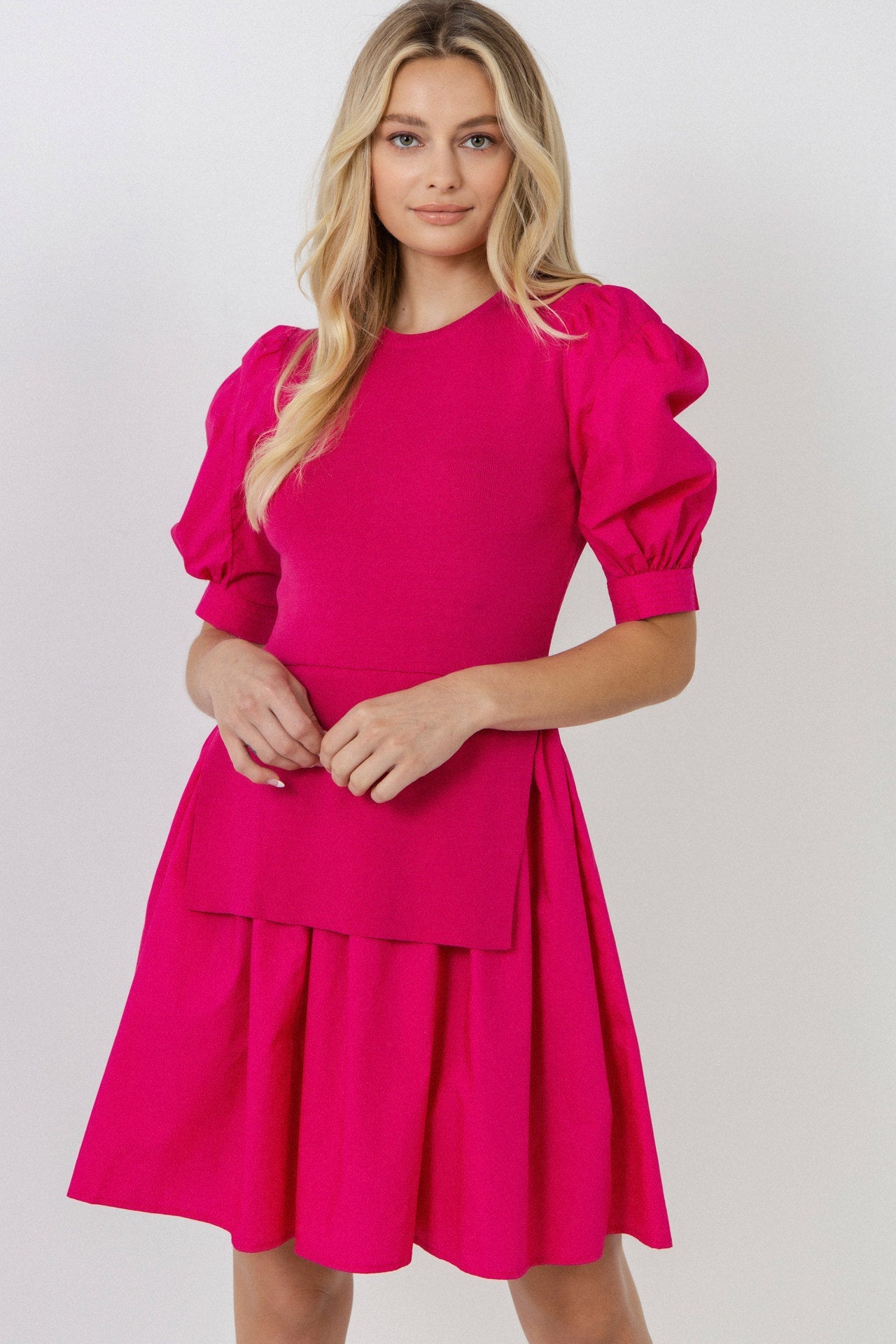 ENGLISH FACTORY - Mixed Media Puff Sleeve Mini Dress - DRESSES available at Objectrare