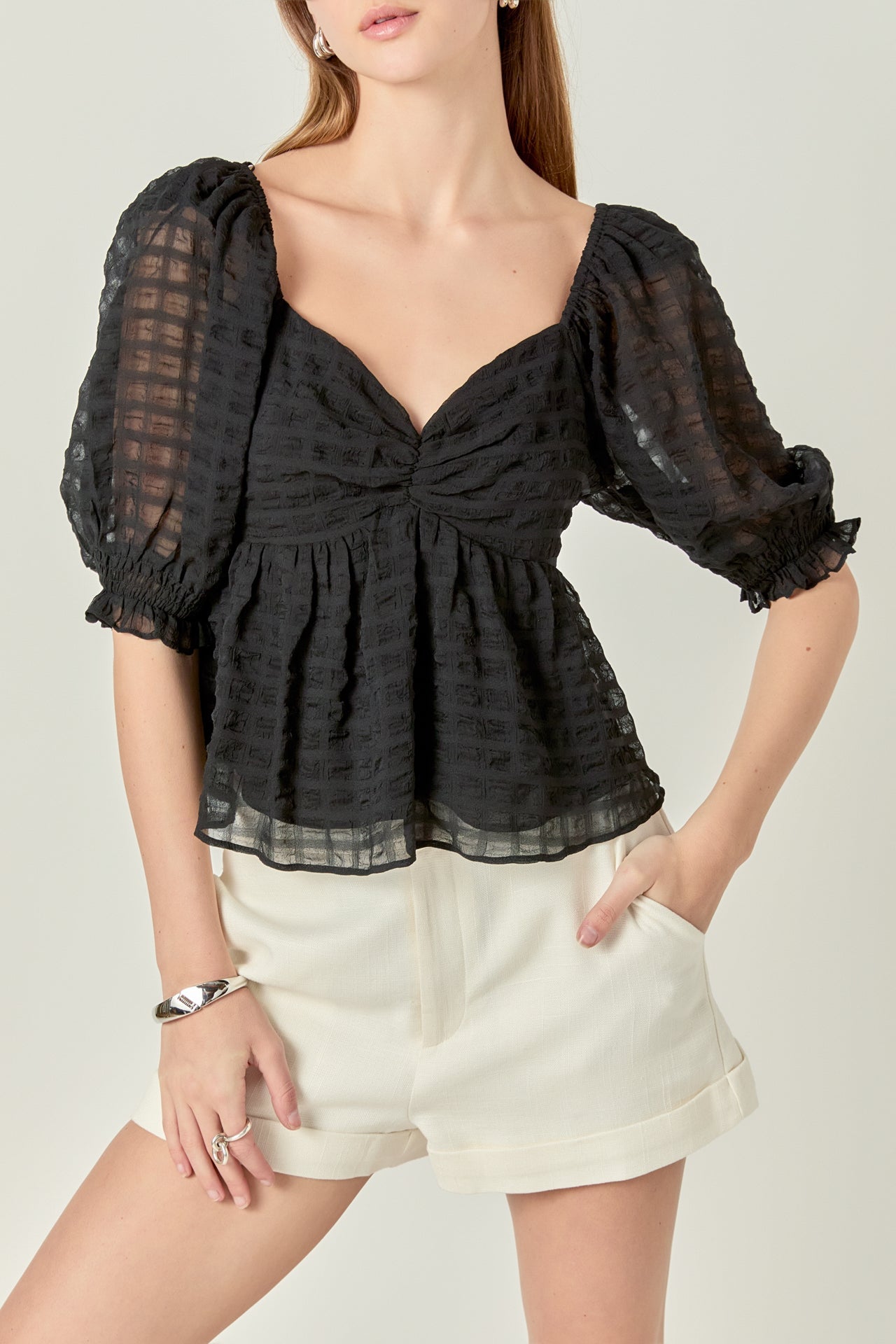 ENGLISH FACTORY - Gingham Chiffon Top - TOPS available at Objectrare